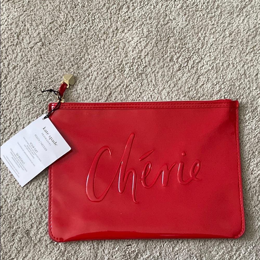 Kate Spade Fragrances Cherie Pouch red patent travel Bag cosmetic Case ONLY New